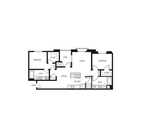 Floor plan for 2 beds, 2 baths, 1137 sqft